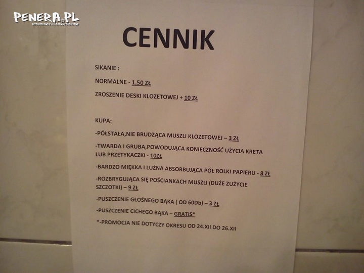 Cennik za toaletę w restauracji