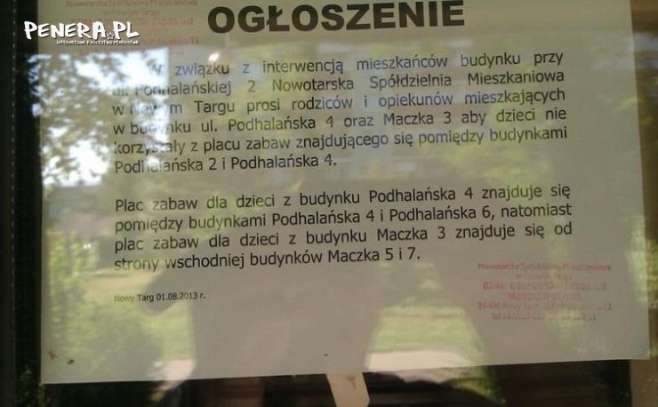 Ogłoszenie o segregacji dzieci