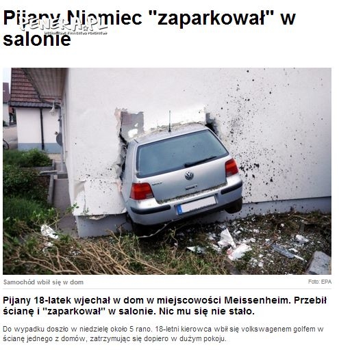 Pijany Niemiec zaparkował w domu