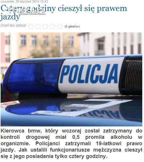 Cztery godziny cieszył się prawem jazdy