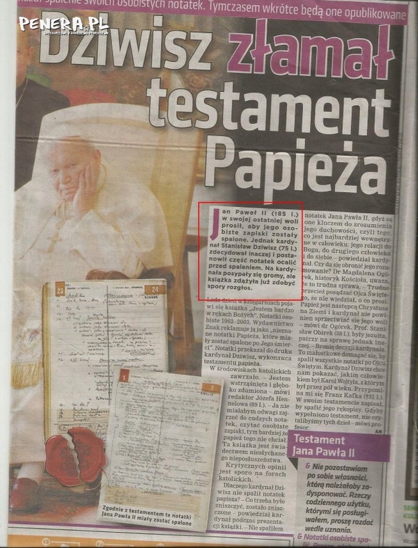 Dziwisz złamał testament