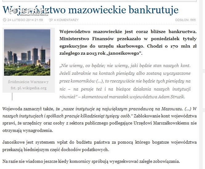 Mazowieckie bankrutuje