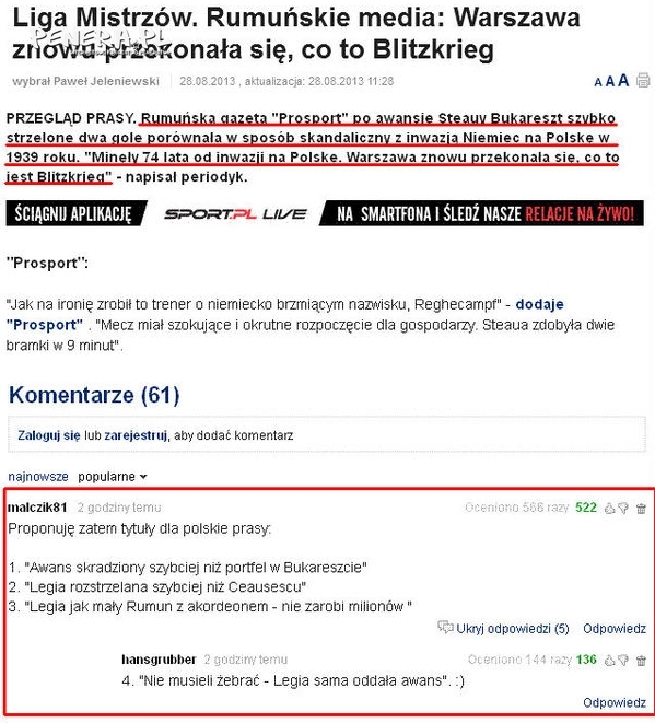 Cięte komentarze na temat Legii