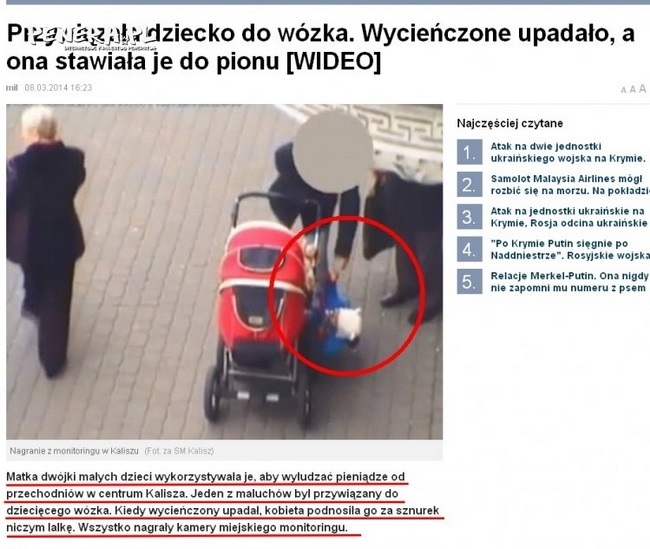 Przywiązała dziecko do wózka żeby żebrać